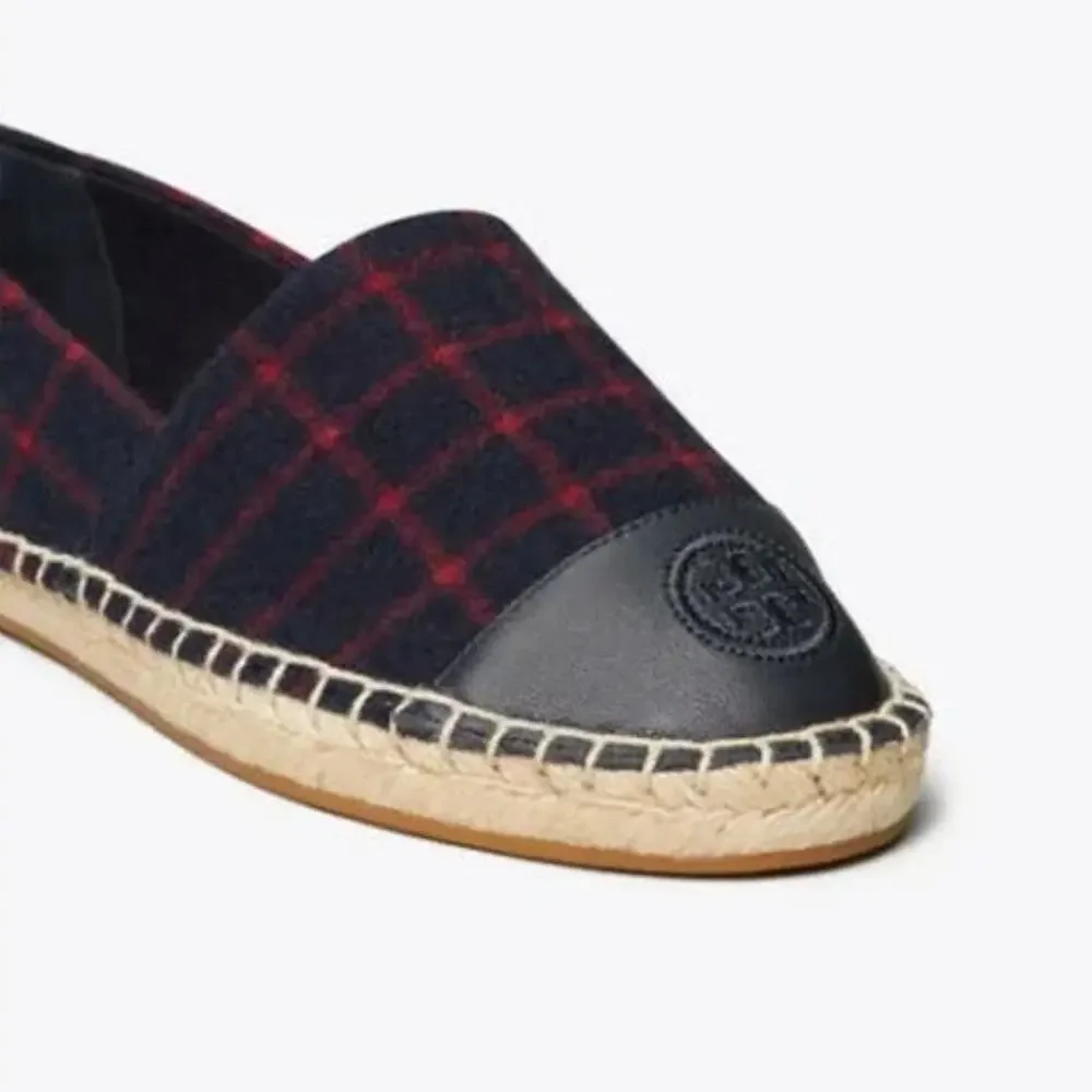 Tory Burch Color Block Espadrille - Flats - Plaid - Wool - Navy Red - Size 9